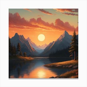 Sunset Over Lake Canvas Print