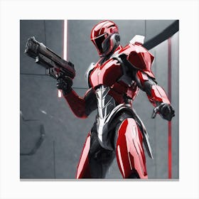 A Futuristic Warrior Stands Tall, His Gleaming Suit And Shining Silver Visor Commanding Attention 1 Canvas Print