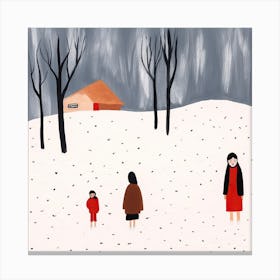 Winter Snow Scene, Tiny People And Illustration 2 Canvas Print