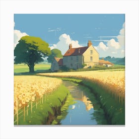 Country House In A Field Canvas Print