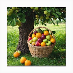 Basket Of Fruit On A Tree Canvas Print