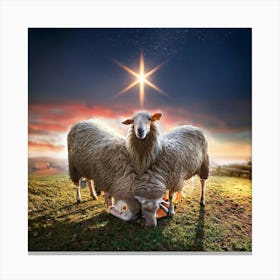 Firefly Sheep, Family, Meeting, Christmas, Candles, Christmas Tree, Baubles, Star, Festive, Holiday, Canvas Print