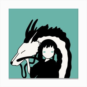 Girl With A Dragon Anime Chihiro Minimalist Illustration Canvas Print