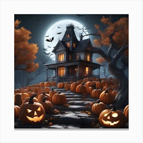 Halloween House With Pumpkins 8 Canvas Print
