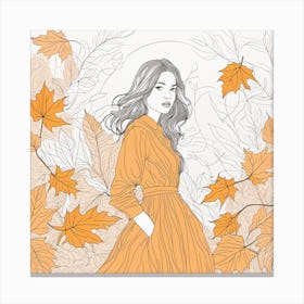 Autumn Girl With Leaves Canvas Print