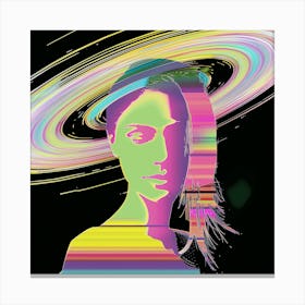Woman In Space, Saturn's Rings, Pink, Yellow, artwork print. "Groovy Suspicions" 1 Canvas Print