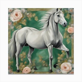 White Horse With Roses 1 Canvas Print