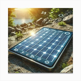 A High Tech Smart Tablet Displaying A Solar Chargi Canvas Print