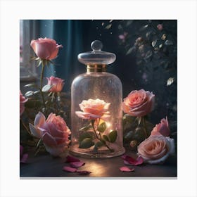 Roses In A Glass Jar Canvas Print