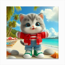 Cute Cat On The Beach Canvas Print