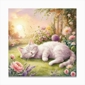 Cat Sleeping In The Garden Canvas Print