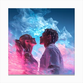 Man And Woman Kissing in pink Canvas Print