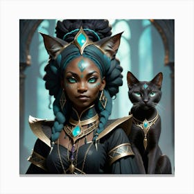 Black Cat And A Woman Canvas Print