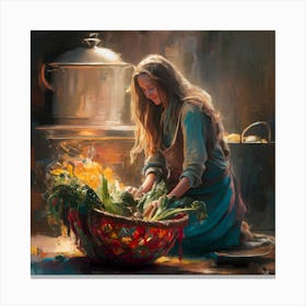 Woman Preparing Vegetables Canvas Print