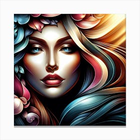 Abstract Portrait Of A Woman With Flowers Canvas Print