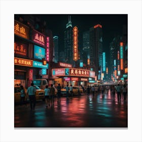 Neon City At Night Canvas Print