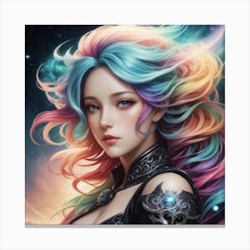 Sexy Girl With Rainbow Hair Canvas Print