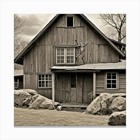 Old Farmhouse Monochrome Cubism Style Canvas Print