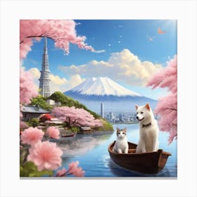 Dog and Cat riding a Boat Canvas Print