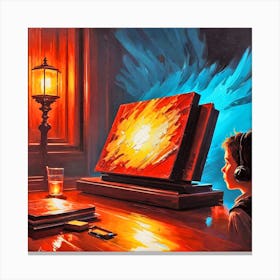 Boy Looking At A Book Canvas Print