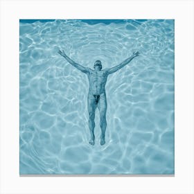 Naked Man In The Pool in blue Drawing. In to water Canvas Print