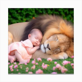 Baby And The Lion Canvas Print