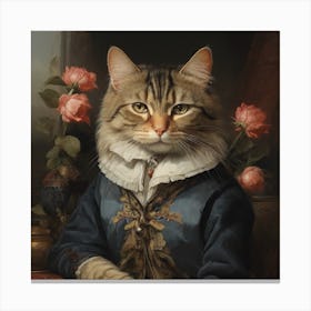 Cat With Roses Canvas Print