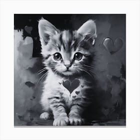 Black and White Kitten With Heart Canvas Print