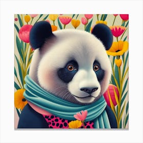 Panda Bear In Flowers Canvas Print