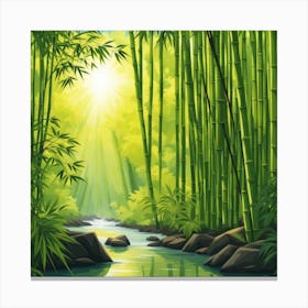 A Stream In A Bamboo Forest At Sun Rise Square Composition 426 Canvas Print