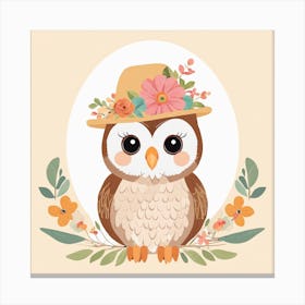 Floral Baby Owl Nursery Illustration (12) Canvas Print
