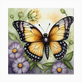 Butterfly And Flowers Canvas Print