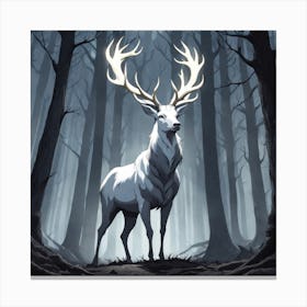 A White Stag In A Fog Forest In Minimalist Style Square Composition 22 Canvas Print