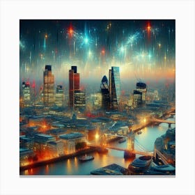 City skyline of london, pulsating quasar style, oil painting style 2 Canvas Print