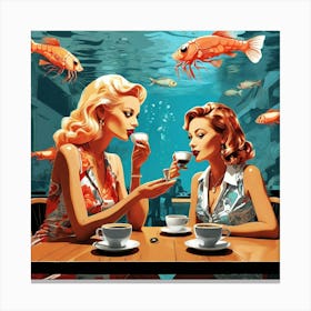 Two Women Drinking Coffee Canvas Print