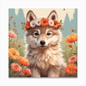Floral Baby Wolf Nursery Illustration (39) Canvas Print