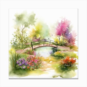 Watercolor Bridge In The Garden Canvas Print