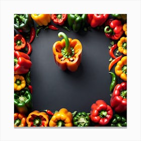 Colorful Peppers In A Square Canvas Print