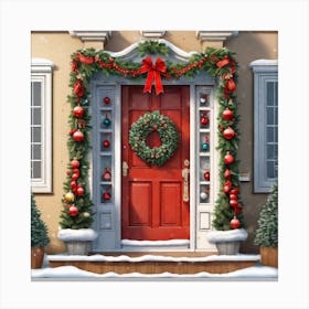 Christmas Decoration On Home Door Ultra Hd Realistic Vivid Colors Highly Detailed Uhd Drawing (1) Canvas Print
