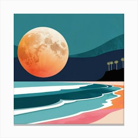 Full Moon At The Beach 1 Canvas Print