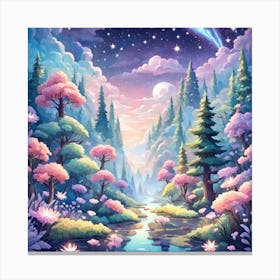 A Fantasy Forest With Twinkling Stars In Pastel Tone Square Composition 81 Canvas Print