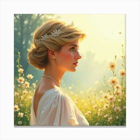 Princess Diana In A Watercolor Scene With Serene Morning Light 1 Canvas Print