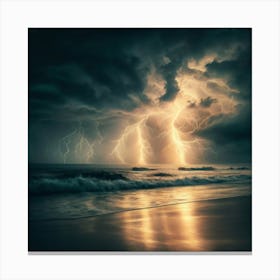 Lightning Over The Ocean Scene Canvas Print