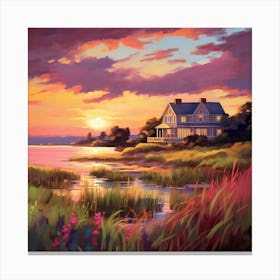 Sunset Meadow On A Lake Canvas Print