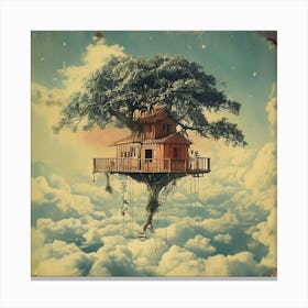 Vintage Art Of A Tree House Floating In The Sky Among Lots Of Clouds 23740056 Canvas Print