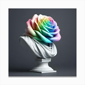 A White Marble Bust Of Rainbow Colored Rose On A Grey Background, 3d 5 Canvas Print