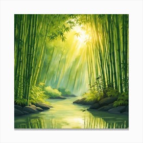 A Stream In A Bamboo Forest At Sun Rise Square Composition 114 Canvas Print