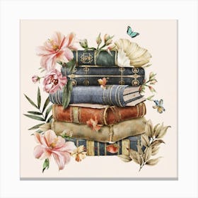 Best books and flowers on watercolor background 8 Canvas Print