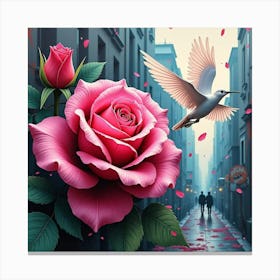 Pink Rose And Dove Canvas Print