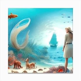 Woman In The Sea Canvas Print